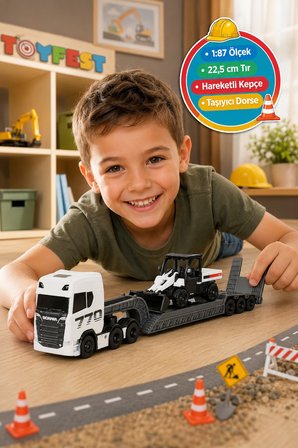 Scania 770 S 1:87 Die-Cast Taşıyıcı Tır ve Kepçeli İnşaat Aracı Seti 22.5 cm