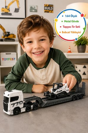 Scania 770 S 1:64 Metal Taşıyıcı Tır Bobcat Paletli Kepçe Koleksiyon 22.5 cm