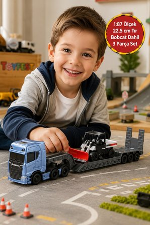 Scania 770 S 1:87 Taşıyıcı Tır Bobcat Kar Küreme İş Makineli Model Set 22.5 Cm