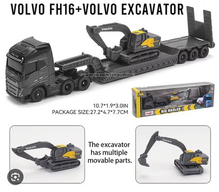 Volvo FH16 Taşıyıcı Tır ve Ekskavatör İnşaat Aracı Oyuncak Seti 22.5 cm