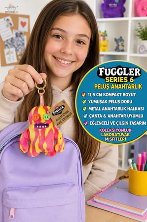 Fuggler Sarı Kırmızı Sasquoosh Peluş Anahtarlık Seri 6 Orijinal ZURU Koleksiyon Çanta Süsü 11,5 cm