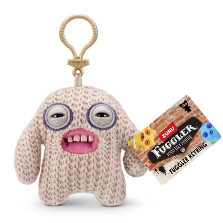 Fuggler Krem Örgü Mr. Needles Peluş Anahtarlık Seri 6 Orijinal ZURU Koleksiyon Çanta Süsü 11.5 cm