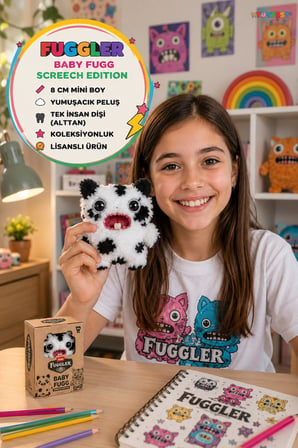 Fuggler Baby Fugg Screech Peluş Oyuncak Siyah Beyaz Koleksiyon Figürü Lisanslı 8 cm