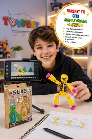 StikBot Stop Motion Animasyon Figürü Vantuzlu Hareketli Robot Oyuncak Zing Sarı 8 cm