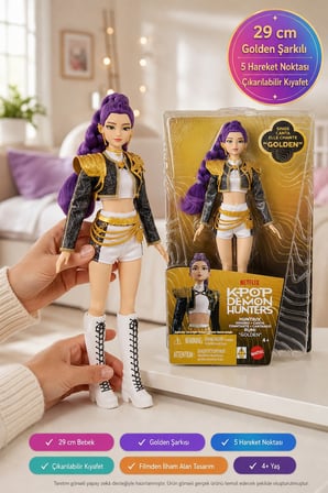 KPop Demon Hunters HUNTR/X Mattel Rumi Golden Şarkı Söyleyen Eklemli Bebek 29 cm