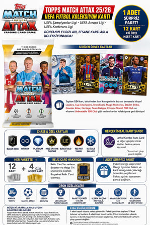 Topps Match Attax 25/26 UEFA Futbol Koleksiyon Kartı 1 Adet Sürpriz Paket 12 Kart 4 Özel Insert