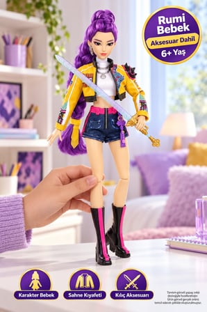 K-Pop Demon Hunters Rumi How It's Done Bebek HUNTR/X Saingeom Aksesuarlı - 29.2 CM