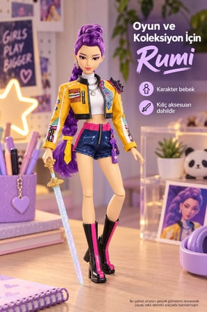 K-Pop Demon Hunters Rumi How It's Done Bebek HUNTR/X Saingeom Aksesuarlı - 29.2 CM