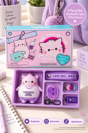 Pembe the Pink Cat Mystery Bento Box 5 Parça Anahtarlık Figür Charm Seti Love Big Nap 8 cm