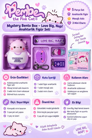 Pembe the Pink Cat Mystery Bento Box 5 Parça Anahtarlık Figür Charm Seti Love Big Nap 8 cm