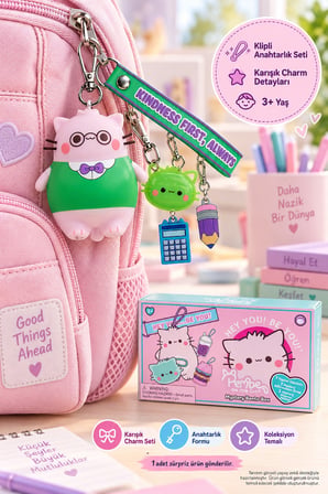 Pembe the Pink Cat Mystery Bento Box 5 Parça Anahtarlık Figür Charm Seti Kindness First Always 8 cm