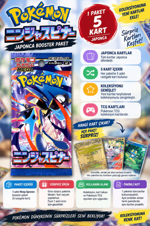 Pokémon Ninja Spinner Japonca Booster Paket 5 Kart TCG Koleksiyon Kartı - 1 PAKET