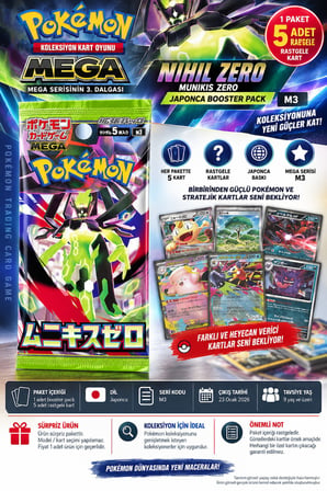 Pokémon TCG MEGA Nihil Zero Munikis Zero M3 Japonca Booster Pack 5 Kart Tekli Sürpriz -1 PAKET