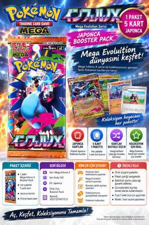 Pokémon Card Game Mega Inferno X M2 Japonca Booster Pack 5 Kart Mega Evolution - 1 PAKET