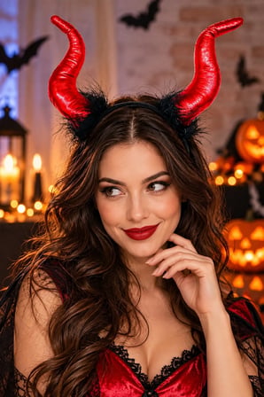 Şeytan Boynuzlu Taç ve 120 cm Siyah Pelerin İkili Set Cadılar Bayramı Halloween Cosplay