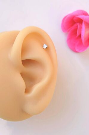 Arkası Toplu 3 mm Tektaş Çelik Piercing Gold Renkli
