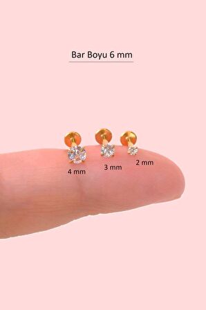 Tektaşlı 3'lü Set Çelik Piercing Tragus Helix Kıkırdak Lob Burun 6 mm Gold