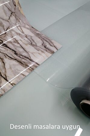 1,4 mm Renksiz Buzlu Şeffaf PVC Kalın Koruyucu Masa Örtüsü (Cam / Lake / Mermerde Yapışma İzi Yapmaz)