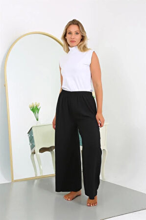 Moda Kadın Büyük Beden Bürümcük Pantolon Siyah