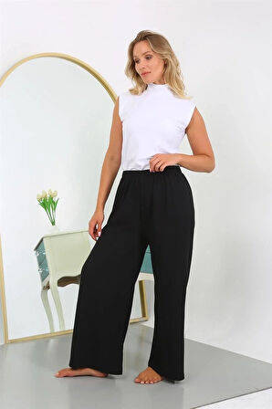 Moda Kadın Büyük Beden Bürümcük Pantolon Siyah