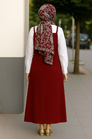 Kadın Bordo Basic Ayarlanabilir Askılı Jile Elbise