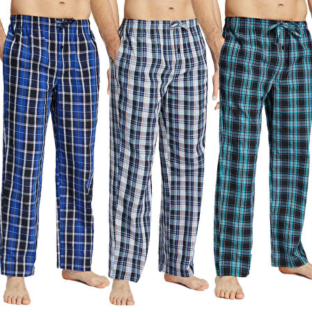 Pijalüx Erkek  Kareli Poplin Cepli Alt Pijama