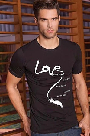 Berrak Erkek  Love Baskılı T Shirt 1037