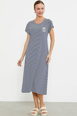 Sementa 77489 Nakış Detaylı Marine Penye Elbise