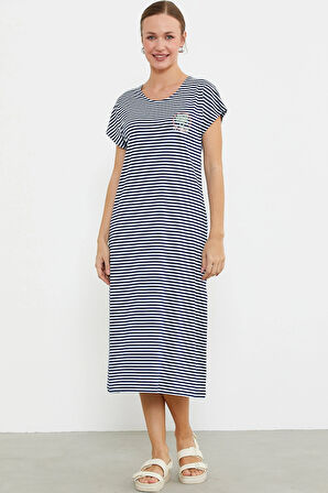 Sementa 77489 Nakış Detaylı Marine Penye Elbise