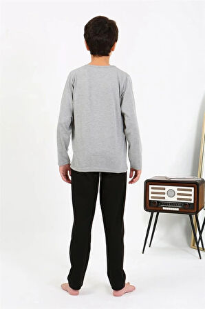 Moda Erkek Çocuk Uzun Kol Penye Pijama Takım Gri
