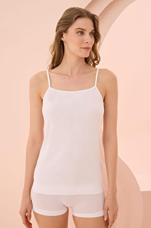 İp Askılı Beyaz Ribana Atlet