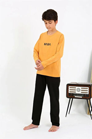 Moda Erkek Çocuk Uzun Kol Penye Pijama Takım Sarı