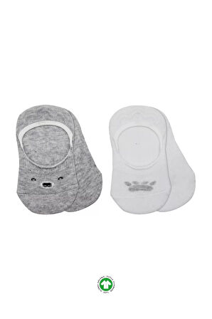 Bistyle 2'li Babet Cute Face Penye Çorap 30103 Gri Beyaz