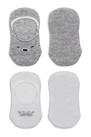Bistyle 2'li Babet Cute Face Penye Çorap 30103 Gri Beyaz