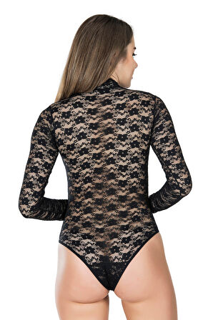 Boğazlı Dantelli Çıtçıtlı Kadın Body 328