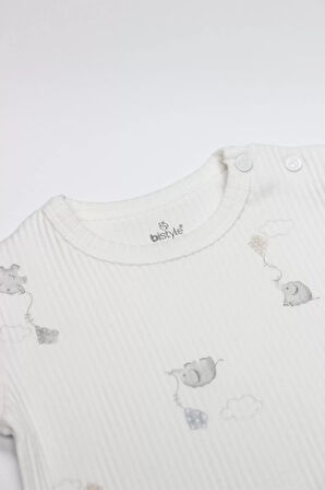Bistyle Flying Elephant Yarım Kol 2'li Body 17116 Ekru Gri