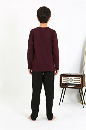 Moda Erkek Çocuk Uzun Kol Penye Pijama Takım Bordo