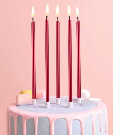 Özel Seri Parlak Parti Salon 6 LI İNCE UZUN KIRMIZI MUM 13CM
