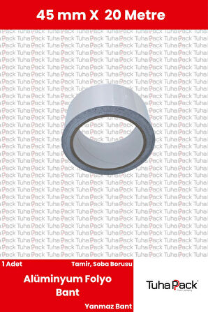 Alüminyum Folyo Bant 45mm X 20m (1 Adet) - Yanmaz, Isıya Dayanıklı, Soba Borusu ve Tamir Bandı