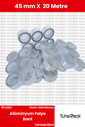 Alüminyum Folyo Bant 45mm X 20m (42 Adet) - Yanmaz, Isıya Dayanıklı, Soba Borusu ve Tamir Bandı