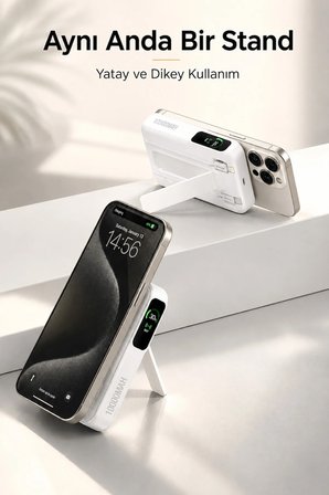Kablosuz Magsafe Powerbank 10000 mAh 20W Hızlı Şarj 15W Standlı iPhone 12-13-14-15-16-17 Uyumlu