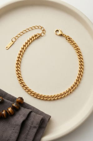 316L Çelik Gold Renk İnce Cuban Zincir Model Erkek Bileklik