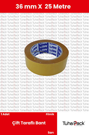 Çift Taraflı Bant 36mm X 25m Şeffaf Filmik (1 Adet) - Güçlü, Şerit Montaj ve Çok Amaçlı Kullanım