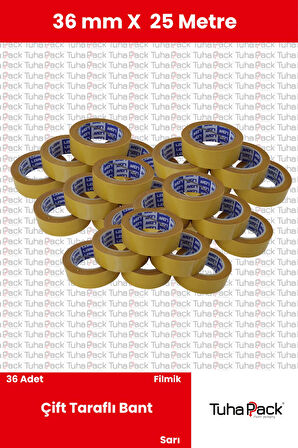Çift Taraflı Bant 36mm X 25m Şeffaf Filmik (60 Adet) - Güçlü, Şerit Montaj ve Çok Amaçlı Kullanım
