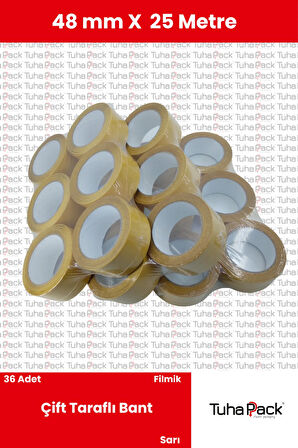 Çift Taraflı Bant 48mm X 25m Şeffaf Filmik (36 Adet) - Güçlü, Şerit Montaj ve Çok Amaçlı Kullanım