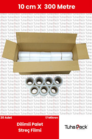 Dilimli Streç Film 10cm x 300m Şeffaf 17 Mikron (30'lu Paket) - Koli, Eşya ve Palet Streçi