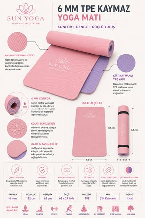 6 mm TPE Yoga Matı Kaymaz Çift Renkli Pilates Fitness Minderi
