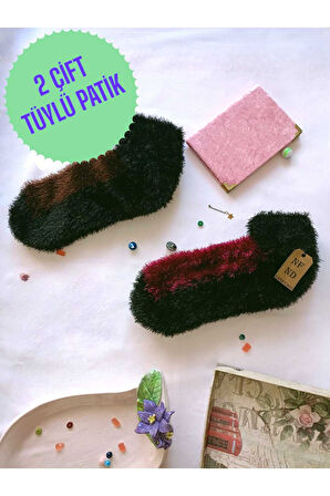 2 ÇİFT TÜYLÜ KIŞLIK TERMAL PATİK DİKİŞSİZ ÇORAP FUŞYA KAHVERENGİ ERKEK KADIN EV-PARTİ ÇORABI 36-41