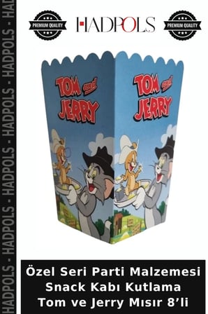 Özel Seri Parti Malzemesi Snack Kabı Kutlama Tom ve Jerry Mısır 8’li