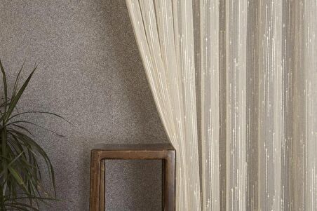 Massarelli Keten Tül Simli Şampanya Pilesiz 